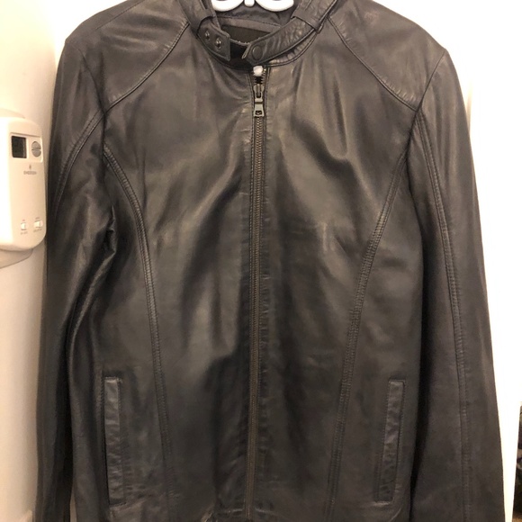 Dark Blue Politix Mens Leather Jacket - Picture 4 of 12